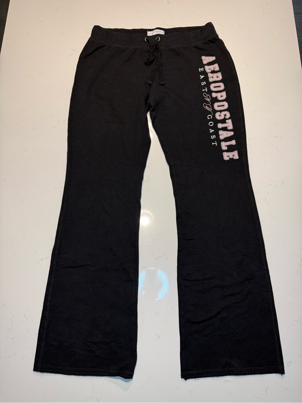Aeropostale Black Wide Leg Pants with Pink Embroidered Logo